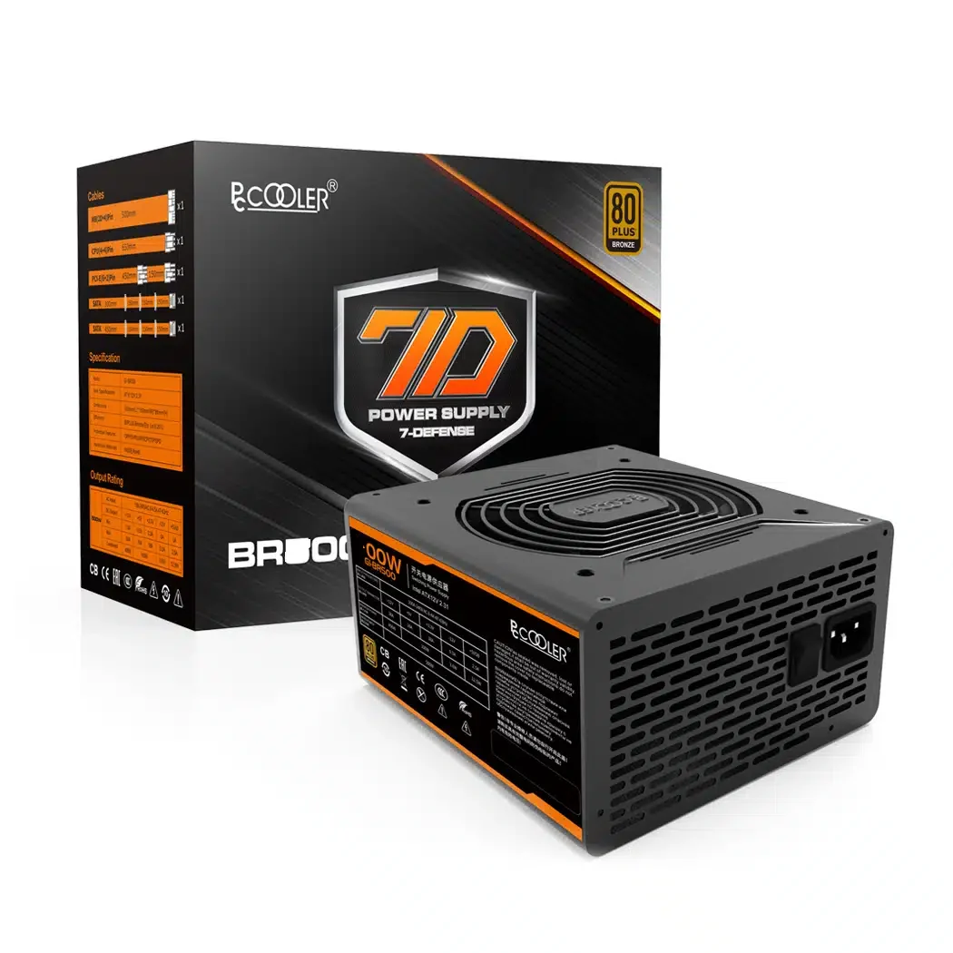 Блок питания 500W PC Cooler GI-BR500, 80PLUS BRONZE 100-240V, Active PFC + Double Tube Forward + DC to DC, 120mm HYB FAN, 38dB