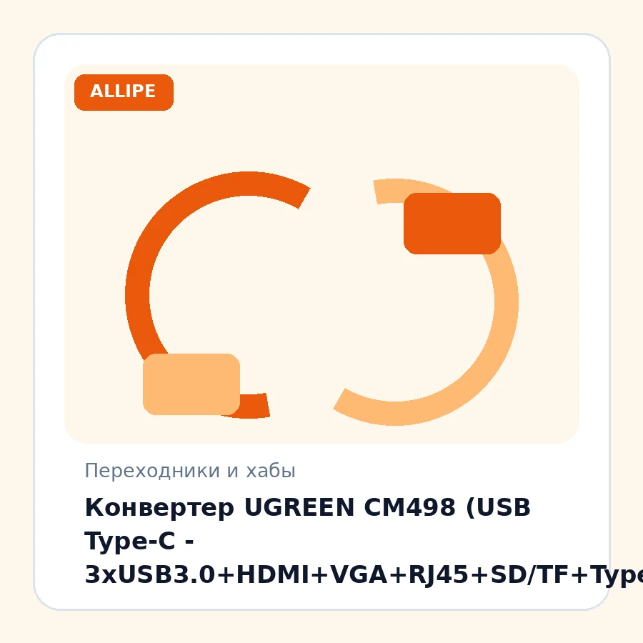 Конвертер UGREEN CM498 (USB Type-C - 3xUSB3.0+HDMI+VGA+RJ45+SD/TF+Type-C with PD 100W) серый 15600