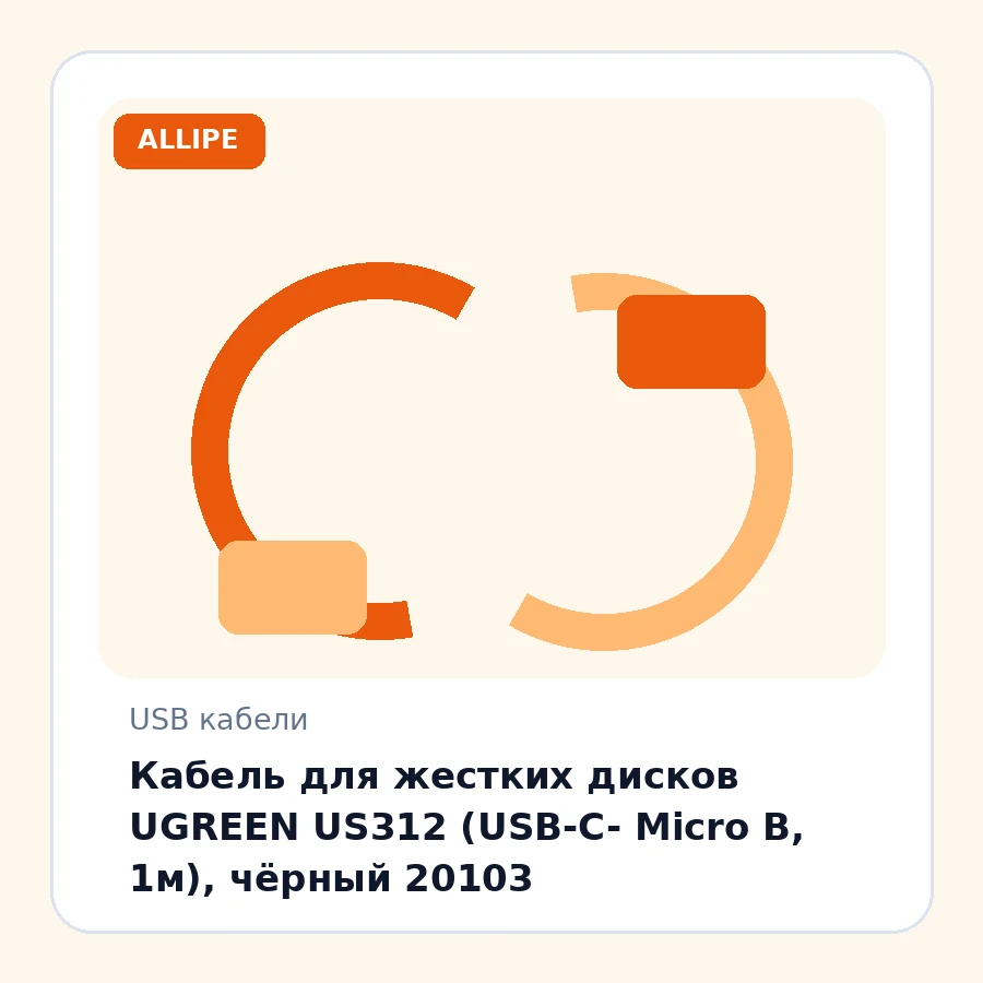 Кабель для жестких дисков UGREEN US312 (USB-C- Micro B, 1м), чёрный 20103