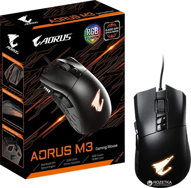 Mouse AORUS M3 RGB 6400dpi 1000Hz USB BLACK