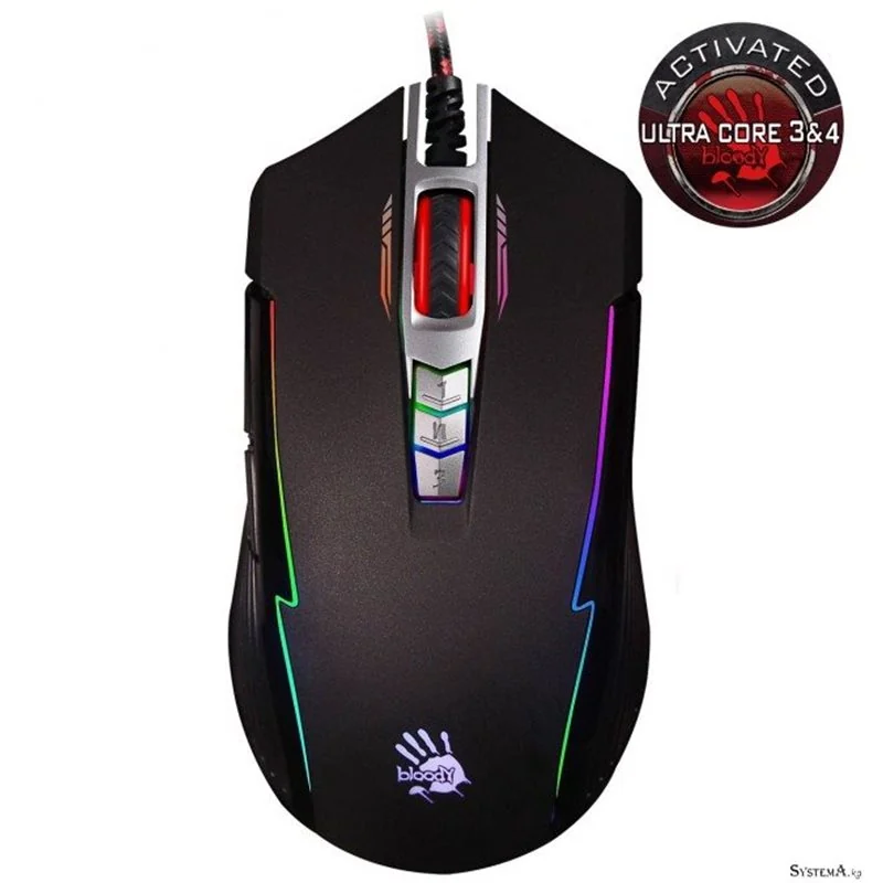 A4TECH BLOODY P93A RGB GAMING MOUSE BULLET GREY METAL FEET ACTIVE USB BLACK