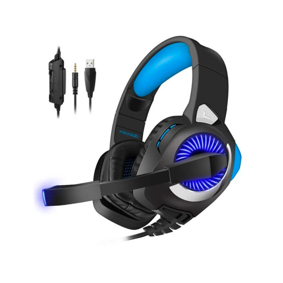 Наушники с микрофоном Microlab G4 GAMING BLACK/BLUE 3.5+USB