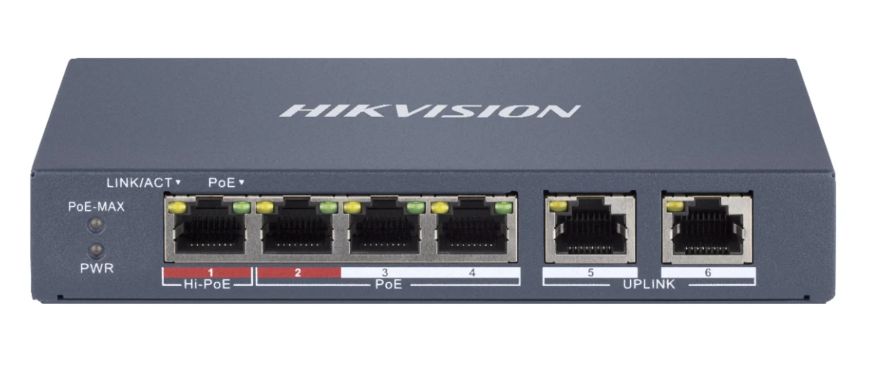 HUB Switch HIKVISION DS-3E1106HP-EI(STD)SMART 4x10/100Mbps PoE,2x100Mbpc,PoE budget:60W Hi-PoE Metal