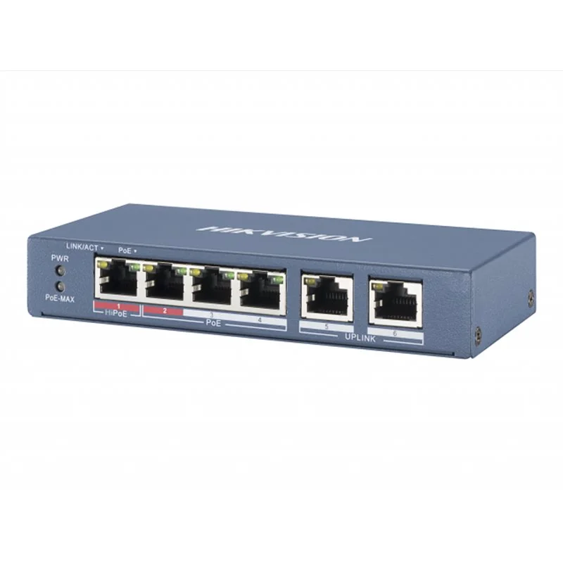 HUB Switch HIKVISION DS-3E1106P-EI/M(STD) SMART 4x10/100Mbps PoE,2x100Mbpc,PoE budget:60W Metal