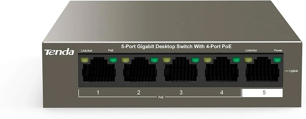 HUB Switch Tenda TEG1105PD 4-port PoE 10/100/1000Mbps + 1 10/100/1000Mbps PoE budget 15.4W/Port