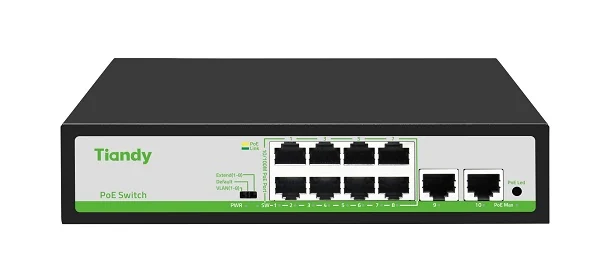 HUB Switch TIANDY TC-P3S010 Spec:F/0820/AT/90 8x10/100Mbps PoE,2x100Mbpc,PoE budget:90W Metal