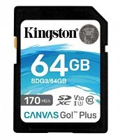 Карта памяти Secure Digital Card Kingston 64GB Canvas Go! Plus Class 10, UHS-I, U3, V30 [SDG4/64GB]