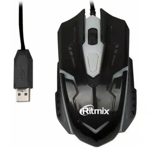 Мышь RITMIX ROM-311 Black 800-2400 dpi, подсветка 7 цветов; USB, Кнопки: 3+1 колесо - кнопка, 1.2m
