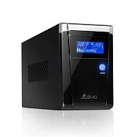 ИБП UPS SVC V-800-F-LCD, Smart, USB, Мощность 800ВА/480Вт, Диапазон работы AVR: 165-275В, Бат.: 12В/9 Аx1шт., 3 вых.: 2 Shuko CEE7+1 IEC C13 (Bypass), Защита тел. линии, Чёрный