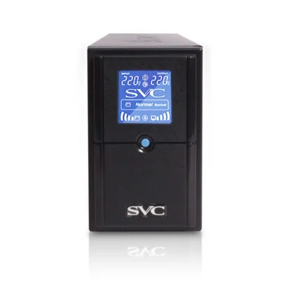 Источник бесперебойного питания SVC V-500-L-LCD, Мощность 500ВА/300Вт, Диапазон работы AVR: 165-275В, AVR в режиме Booster: 138-292В, Бат.: 12В/4.5 Ач*1шт., 3 вых.: 2 Shuko CEE7+1 IEC C13 (Bypass), Чёрный