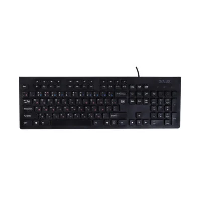 Клавиатура Delux DLK-180UB, USB, Кол-во стандартных клавиш 104, Размер: 439.2 x 141.5 x 25.5 мм., Длина кабеля 1,6 метра, Анг/Рус/Каз, Чёрная