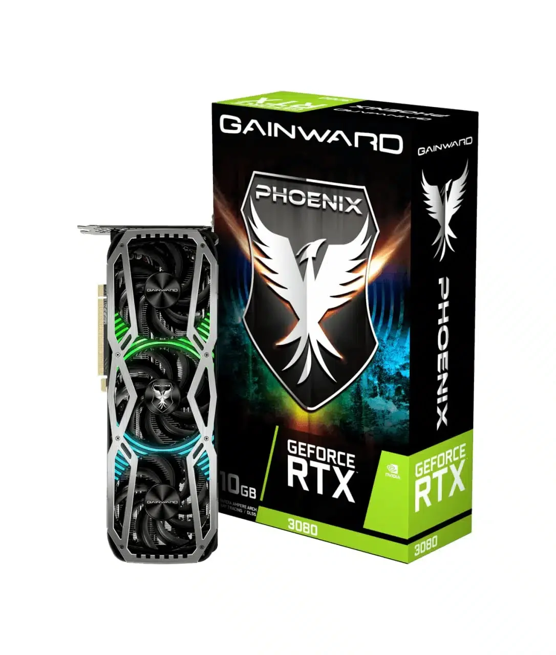 GAINWARD (PALIT) GeForce RTX 3080 Phoenix V1, 10GB GDDR6X 320-bit Engine Clock 1770MHz, Memory Speed 19000MHz, Triple Fan, 4K, Addressable RGB Lighting, LHR, PCI-Express Gen 4 x16, DirectX 12, NVIDIA DLSS, 3x DisplayPort 1x HDMI, [NED3080019IA-132AX]
