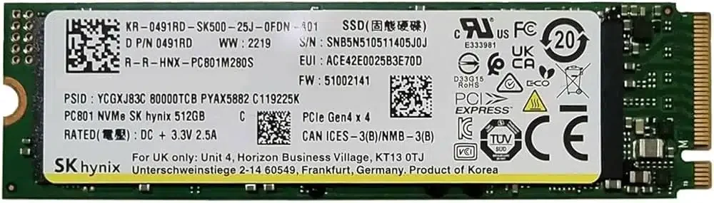 SK hynix 512GB PCIe NVMe Gen4x4, M.2 2280, Read/Write up to 6900/5300MB/s, [HFS512GEM9X173N BE] OEM