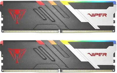 DDR5 32GB Kit (2x16GB) PC5-48000 (6000MHz) 1.35V, CL30, 288-Pin UDIMM, Desktop, RGB, with Heat sink (с Радиатором), Поддержка AMD EXPO, PATRIOT VIPER VENOM GAMING MEMORY, BLACK/SILVER, Made in Taiwan [PVVR532G600C30K]