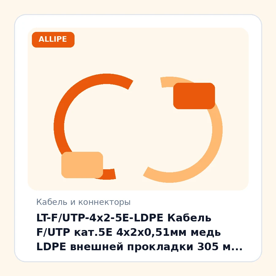 LT-F/UTP-4x2-5E-LDPE Кабель F/UTP кат.5E 4x2x0,51мм медь LDPE внешней прокладки 305 м черный упак