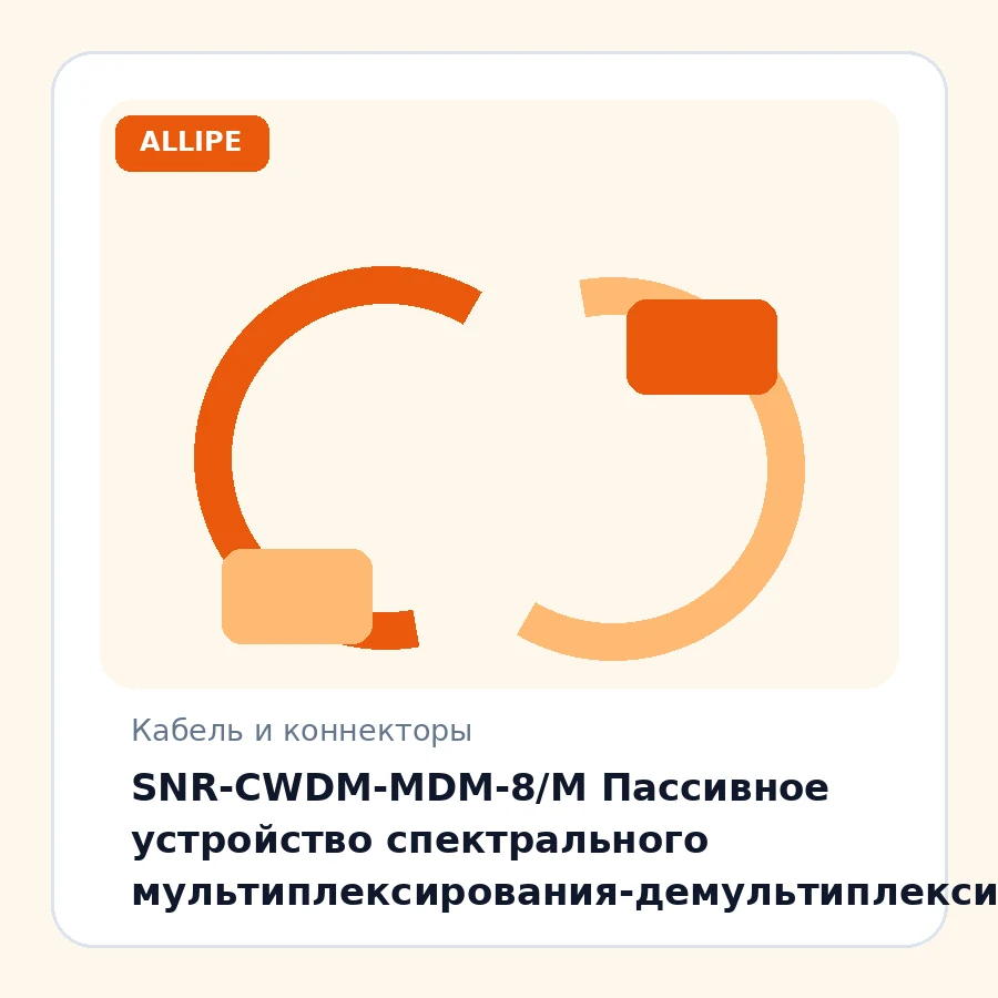 SNR-CWDM-MDM-8/M Пассивное устройство спектрального мультиплексирования-демультиплексирования для 8 оптических каналов, одноволоконный, TRx: 1610/1470нм, 1590/1490нм, 1570/1510нм, 1550/1530нм, 1450/1370нм, 1430/1350нм, 1410/1330нм, 1390/1310нм. шт
