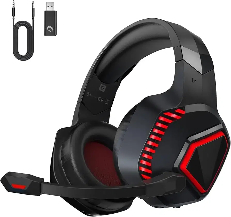Беспроводные наушники CAPTAIN 100 Red GAMING (Bluetooth 5.2, 2.4G Трансмиттер, кабельType-C, кабель 3.5мм, Динамик 50 мм, 20 мс, 40 часов, Шумоподавление для микрофона, цвет: красный)