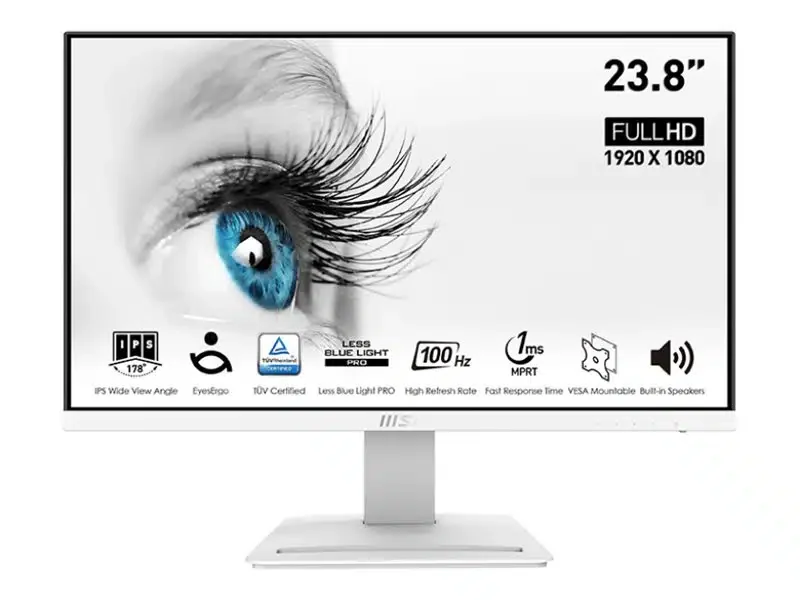Монитор 23.8" MSI PRO MP243XW (1920x1080, IPS, 1ms (MPRT), 100Hz, 300 cd/m², 1000:1, 178°/178°, HDMI (1.4), DP (1.2a), VESA 75x75mm) White