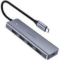 USB-HUB UGREEN CM219 (USB-С 3.0 - 4xUSB 3.2, 0.15м, with USB Power Supply, серый) 70336