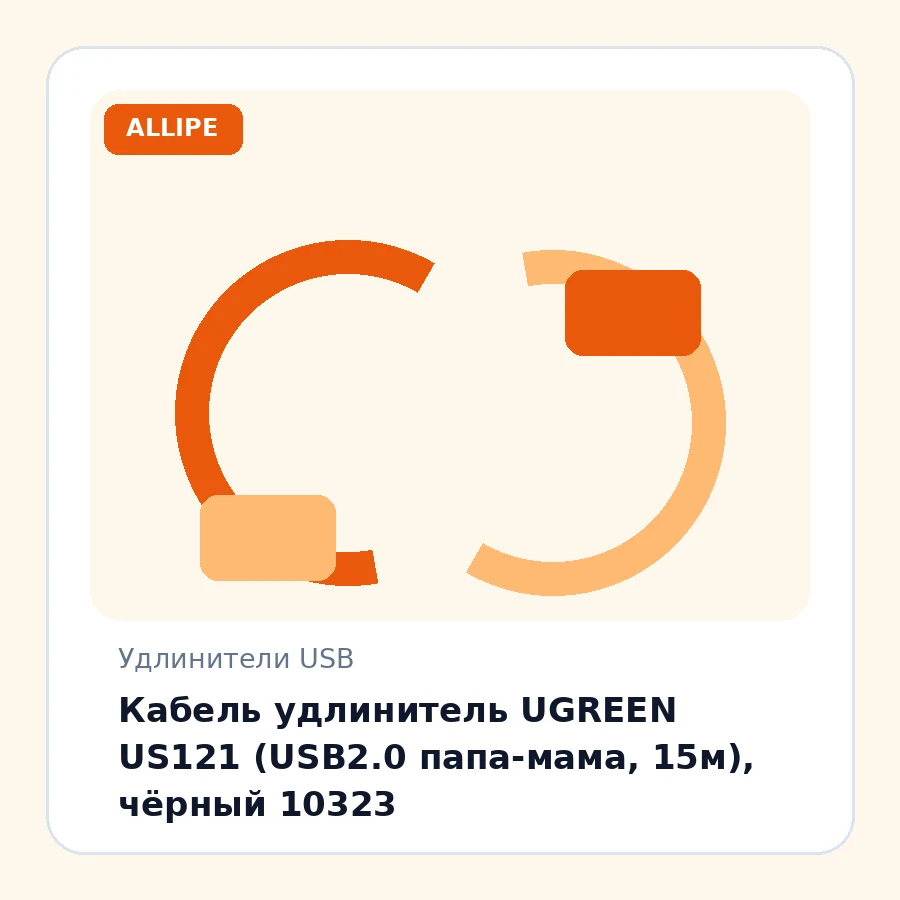 Кабель удлинитель UGREEN US121 (USB2.0 папа-мама, 15м), чёрный 10323