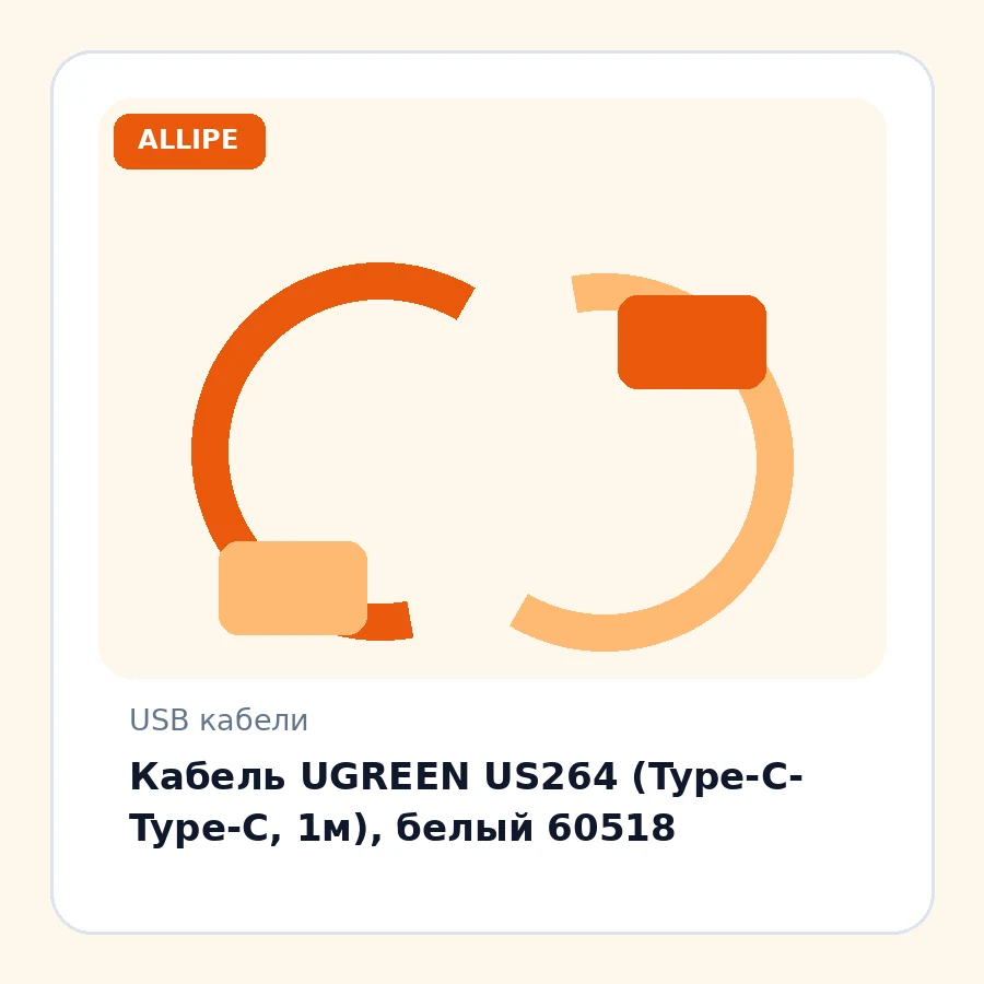 Кабель UGREEN US264 (Type-C- Type-C, 1м), белый 60518